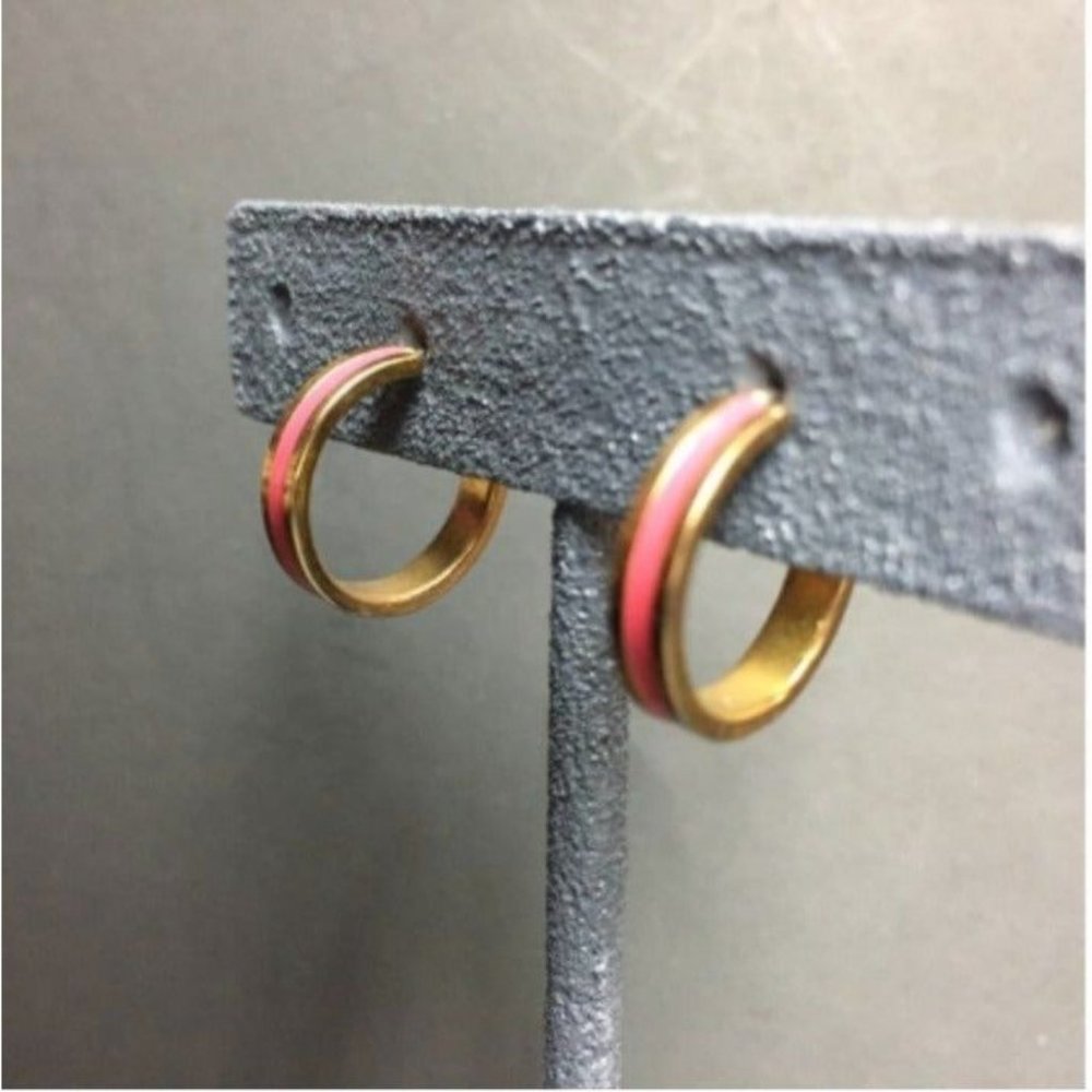 Hoop Pierced Earrings Barbie Hot Pink Gold Retro Classic Soft Girl Cottage